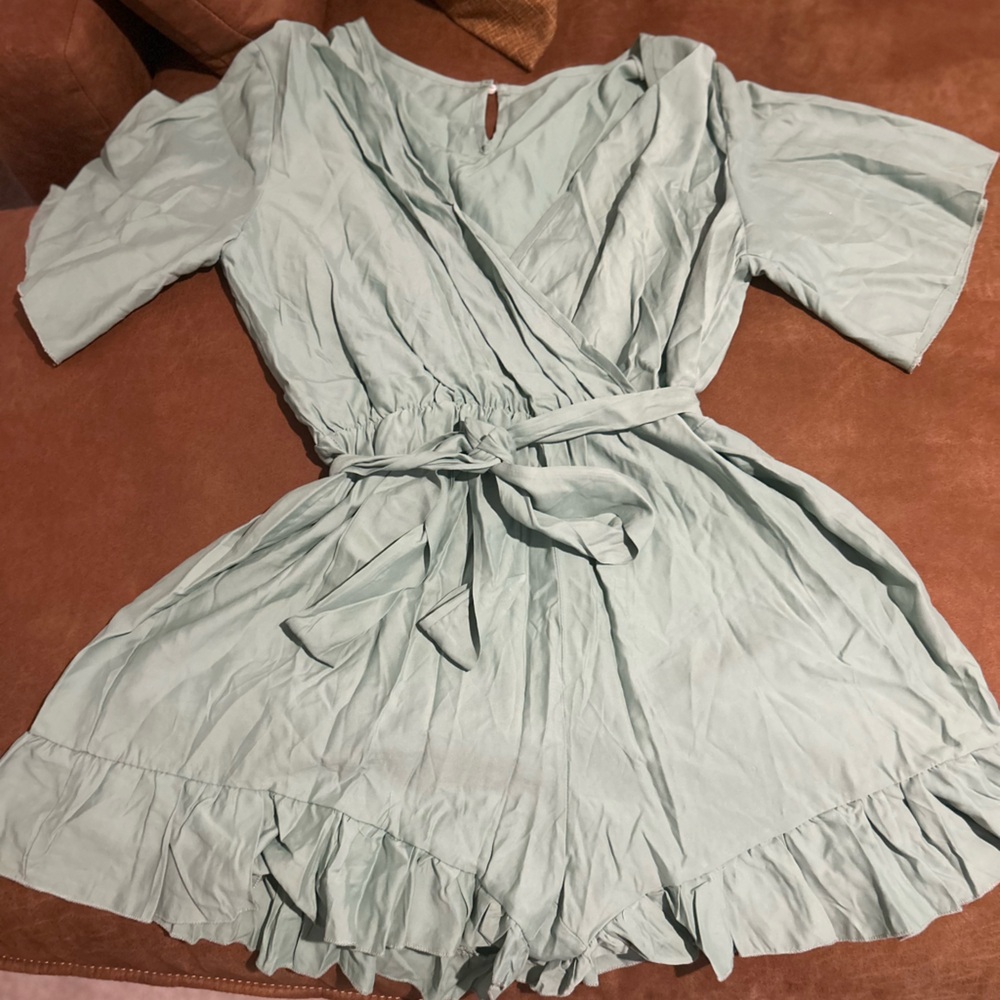 SHEIN Mint Green Wrap Romper